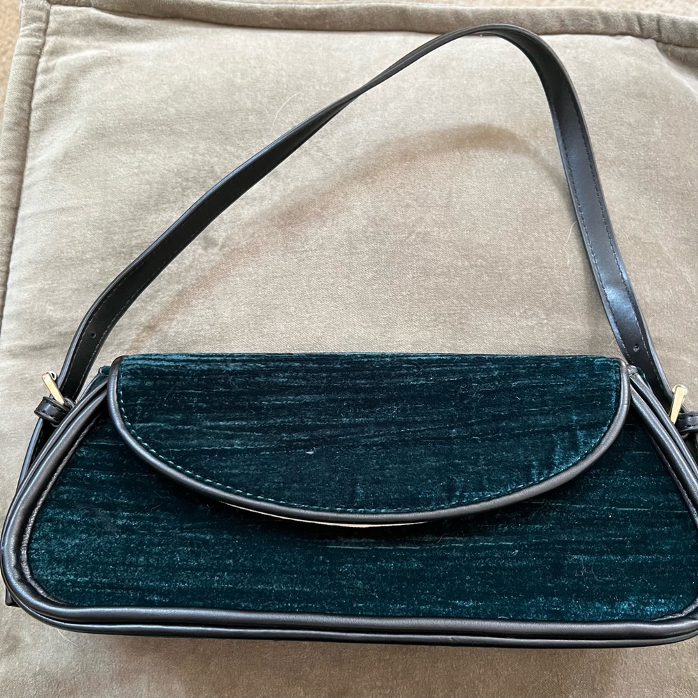 Dark Green Velvet Flap Over Purse
